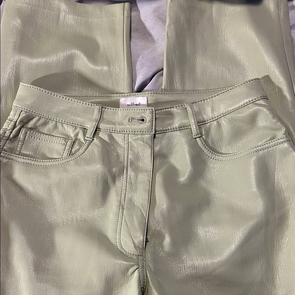 Wilfred High Rise Leather Jeans in Light Green